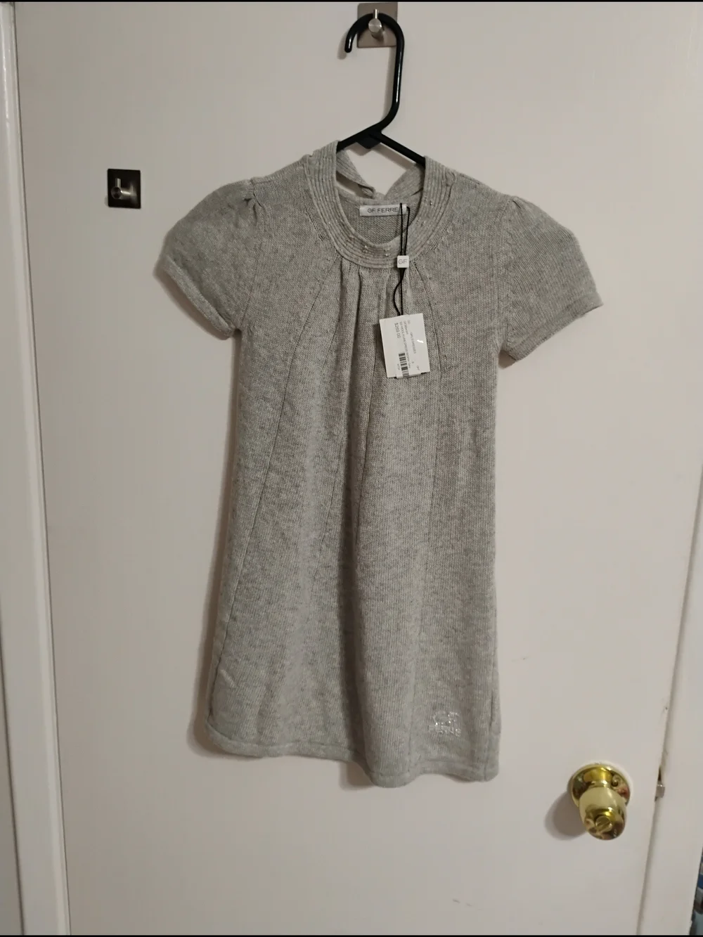 Soft Grey Knit Short-Sleeve Dress for Girls